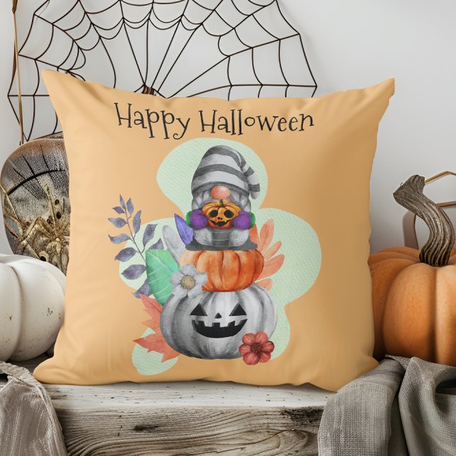 Halloween gnoom en herfstbladeren kussen (Halloween Gnome And Autumn Leaves Throw Pillow)