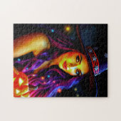 Halloween goede heks met Paarse haren Legpuzzel (Horizontaal)