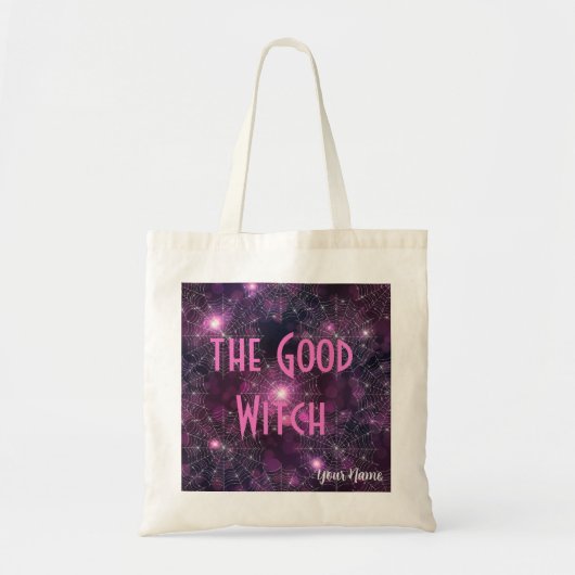 Halloween Goede Heks Roze Paarse Spin Webs Bokeh Tote Bag (Voorkant)