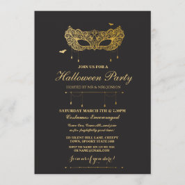 Halloween Gold Black Mask Masquerade Party Uitnodi Kaart