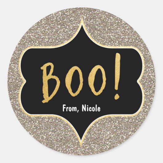 Halloween Gold BOO Golden Glitter Chique Sticker (Voorkant)