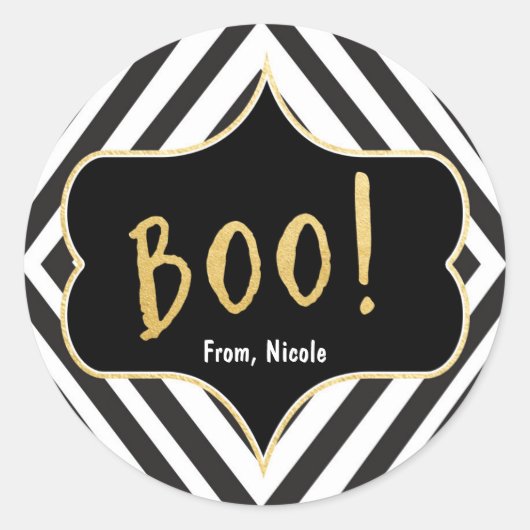 Halloween Gold BOO Zwart Wit Modern Chique Sticker (Voorkant)