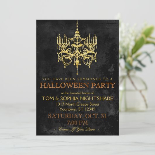 Halloween Gold Chandelier Uitnodiging (Staand voorkant)