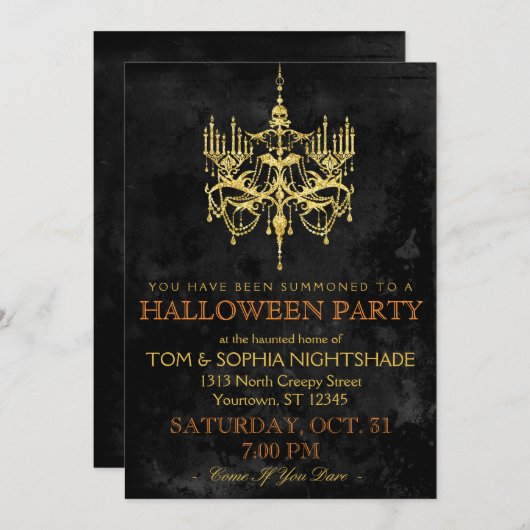 Halloween Gold Chandelier Uitnodiging (Voorkant / Achterkant)