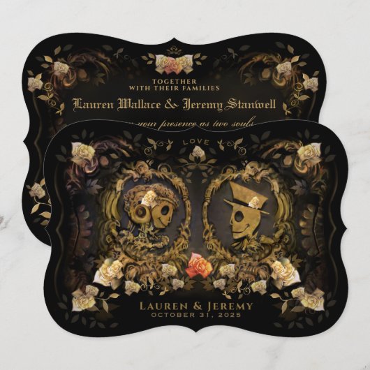 Halloween Gold Elegance Skeleton Bracket-Samen Kaart (Voorkant / Achterkant)