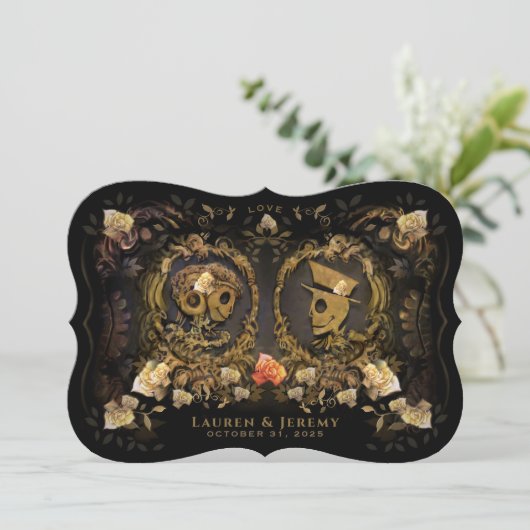 Halloween Gold Elegance Skeleton Bracket-Samen Kaart (Staand voorkant)