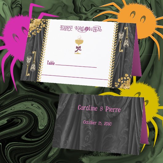 Halloween Gold Glitter Skulls & Champagne Plaatskaartje