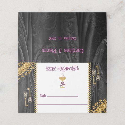 Halloween Gold Glitter Skulls & Champagne Plaatskaartje (Buitenkant ongevouwen)