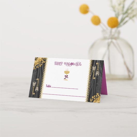 Halloween Gold Glitter Skulls & Champagne Plaatskaartje (Voorkant)