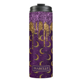 Halloween Gold Moon Paarse Glitter Drip Tumbler Thermosbeker