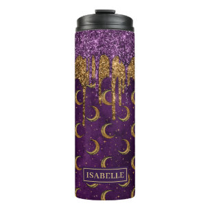 Halloween Gold Moon Paarse Glitter Drip Tumbler Thermosbeker