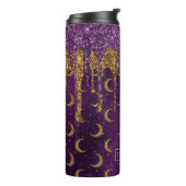 Halloween Gold Moon Paarse Glitter Drip Tumbler Thermosbeker (Gedraaid links)