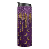 Halloween Gold Moon Paarse Glitter Drip Tumbler Thermosbeker (Geroteerd rechts)