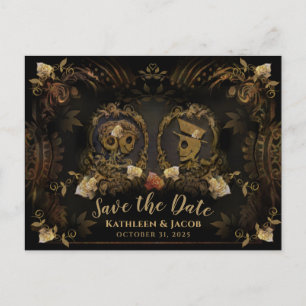 Halloween Golden Elegant Skeletons Save Date Postc Briefkaart