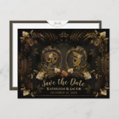 Halloween Golden Elegant Skeletons Save Date Postc Briefkaart (Voorkant / Achterkant)