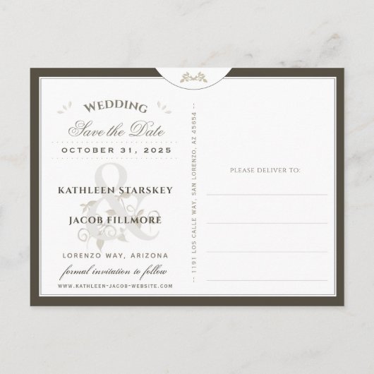 Halloween Golden Elegant Skeletons Save Date Postc Briefkaart (Achterkant)