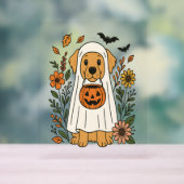 Halloween Golden Retriever Bloemen Acryl Bord (Neutraal)