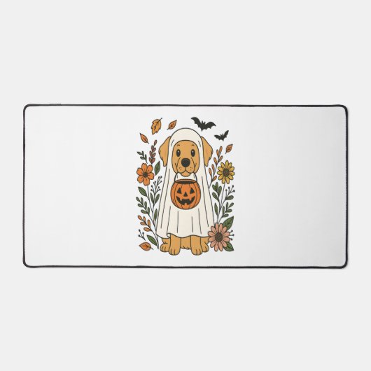 Halloween Golden Retriever Bloemen Bureaumat (Voorkant)