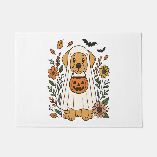 Halloween Golden Retriever Bloemen Deurmat (Voorkant)