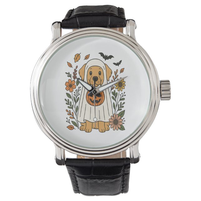 Halloween Golden Retriever Bloemen Horloge (Voorkant)