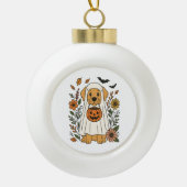 Halloween Golden Retriever Bloemen Keramische Bal Ornament (Voorkant)