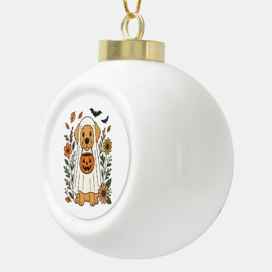 Halloween Golden Retriever Bloemen Keramische Bal Ornament (Rechts)
