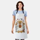 Halloween Golden Retriever Bloemen Schort (Gedragen)