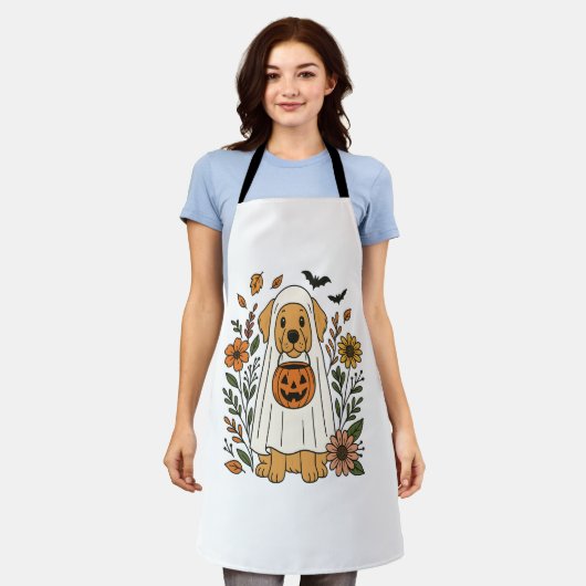 Halloween Golden Retriever Bloemen Schort (Gedragen)