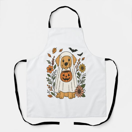 Halloween Golden Retriever Bloemen Schort (Voorkant)