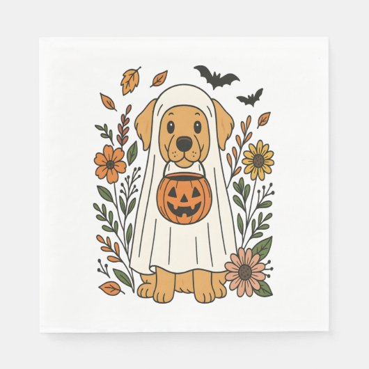 Halloween Golden Retriever Bloemen Servet (Voorkant)