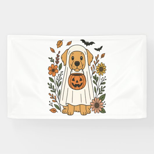 Halloween Golden Retriever Bloemen Spandoek (Horizontaal)
