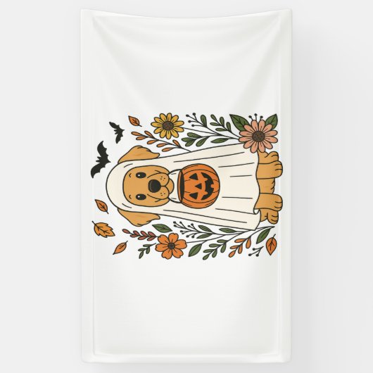 Halloween Golden Retriever Bloemen Spandoek (Verticaal)