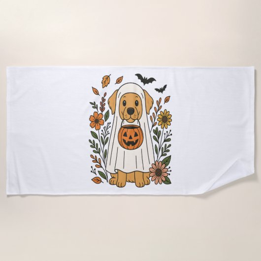 Halloween Golden Retriever Bloemen Strandlaken (Voorkant)
