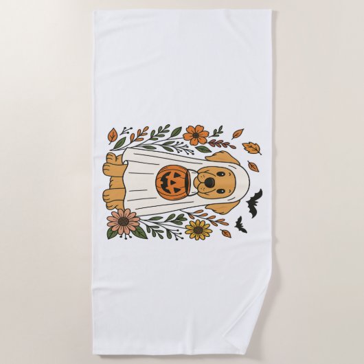 Halloween Golden Retriever Bloemen Strandlaken (Voorkant)