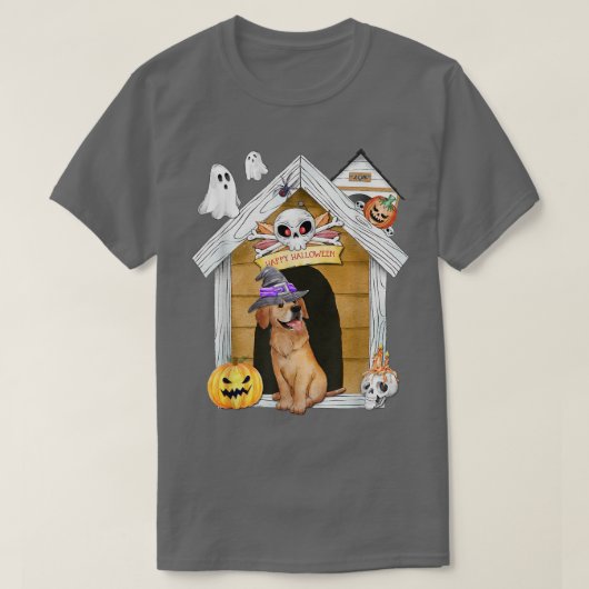 Halloween Golden Retriever Dog Witch Haunted House T-shirt (Design voorkant)