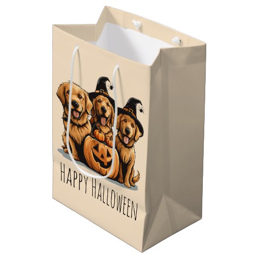 Halloween Golden Retriever Dogs Jack O Lantern Medium Cadeauzakje (Voorkant Gekanteld)