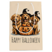 Halloween Golden Retriever Dogs Jack O Lantern Medium Cadeauzakje (Voorkant)
