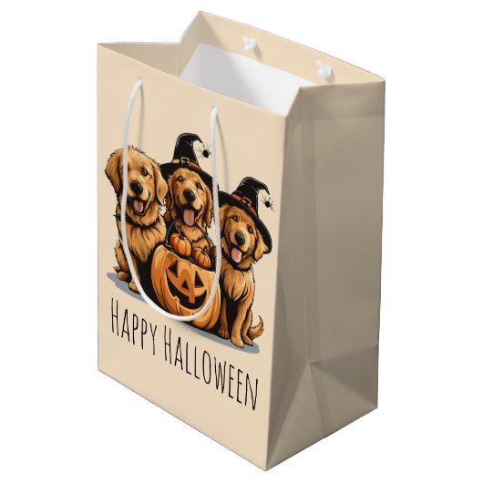 Halloween Golden Retriever Dogs Jack O Lantern Medium Cadeauzakje (Achterkant Gekanteld)