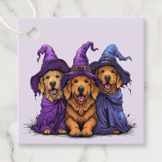 Halloween Golden Retriever Honden Heksen Bedankjes Labels (Voorkant)