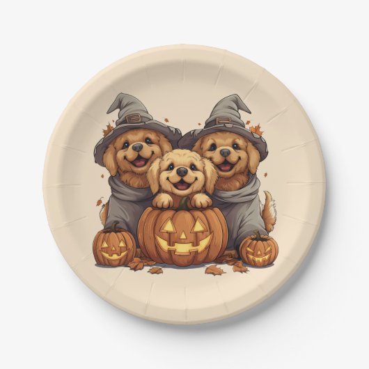 Halloween Golden Retriever Honden Jack O Lantern Papieren Bordje (Voorkant)