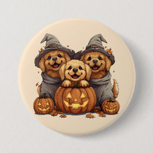 Halloween Golden Retriever Honden Jack O Lantern Ronde Button 7,6 Cm