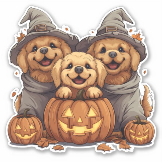 Halloween Golden Retriever Honden Jack O Lantern Sticker (Voorkant)