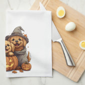Halloween Golden Retriever Honden Jack O Lantern Theedoek (Quarter Fold)