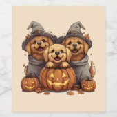 Halloween Golden Retriever Honden Jack O Lantern Wijn Etiket (Enkel label)
