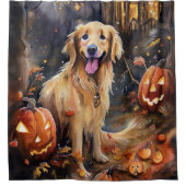 Halloween Golden Retriever met pompoenen eng Douchegordijn (Voorkant)