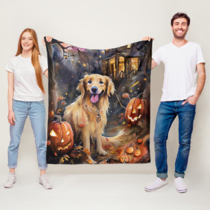Halloween Golden Retriever met pompoenen eng Fleece Deken