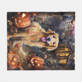 Halloween Golden Retriever met pompoenen eng Fleece Deken (Voorkant (Horizontaal))