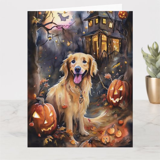 Halloween Golden Retriever met pompoenen eng Kaart (Kleine Plant)