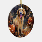 Halloween Golden Retriever met pompoenen eng Keramisch Ornament (Rechts)
