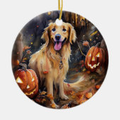 Halloween Golden Retriever met pompoenen eng Keramisch Ornament (Voorkant)